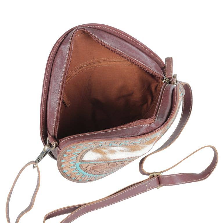 Turquoise Trails Tooled Round Crossbody Bag