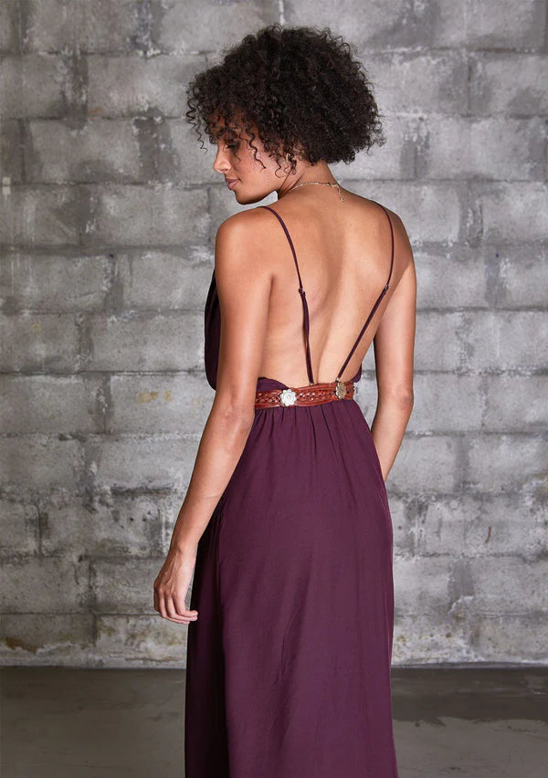 Eggplant Wrap Backless Dress