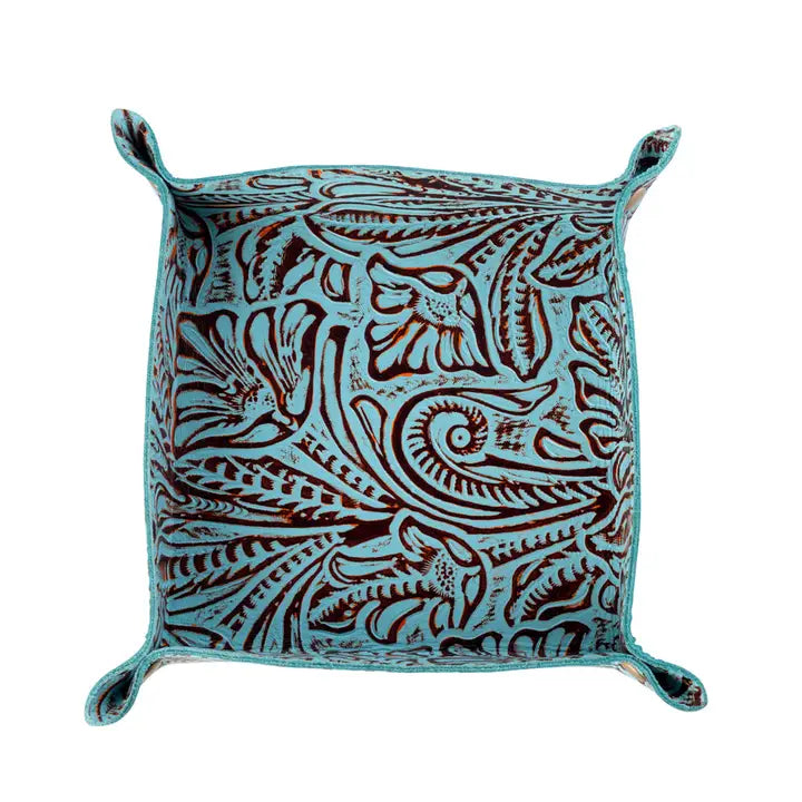 Copper Wind Leather Tray in Aqua