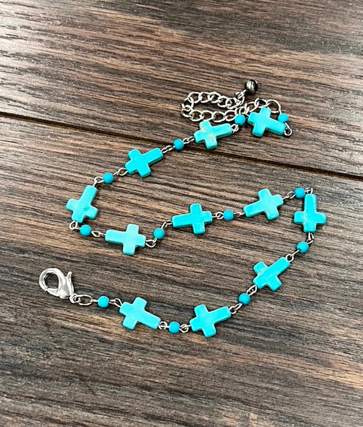 Turquoise Cross Double-Wrap Bracelet