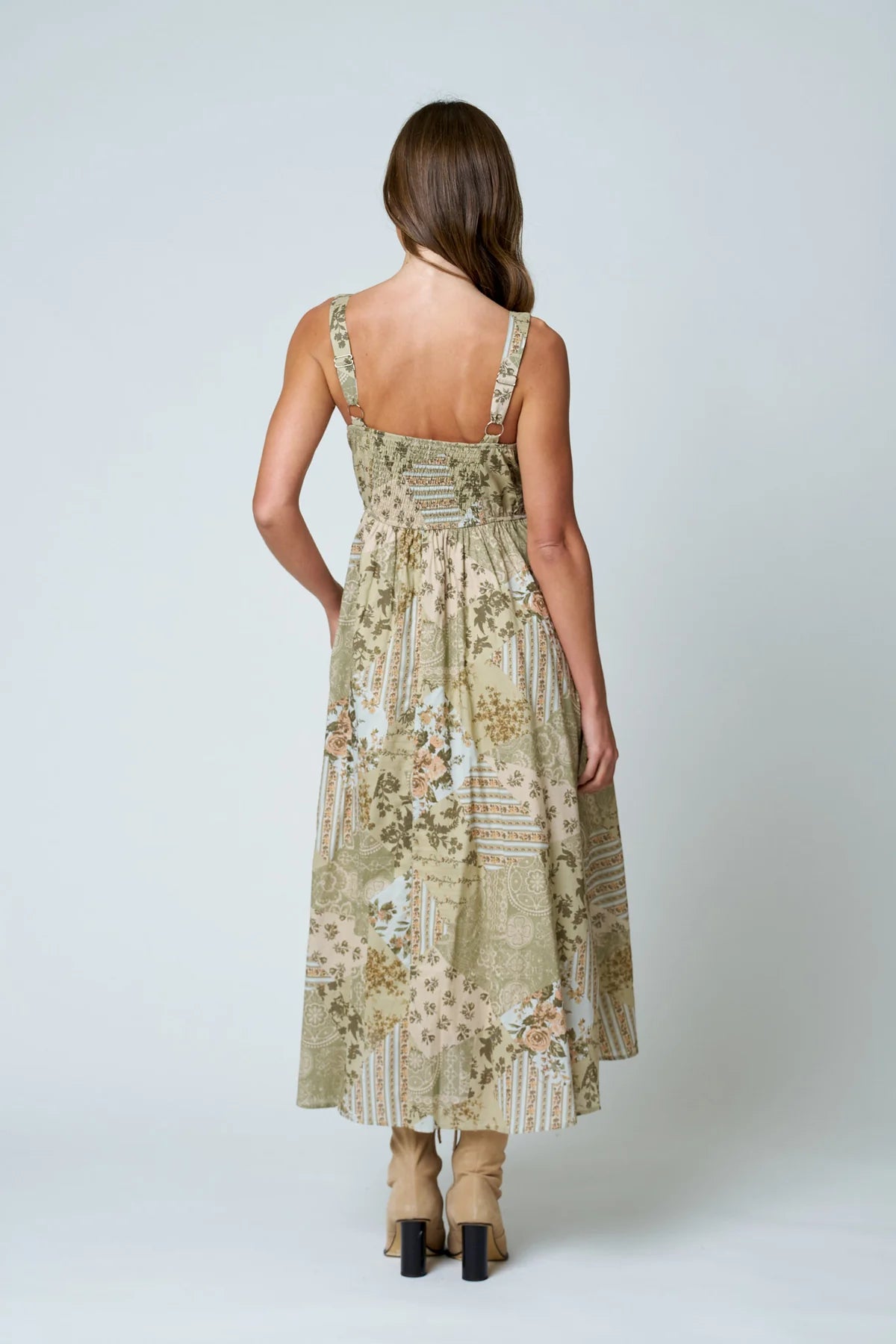 Olive Patchwork Floral Maxi Dress