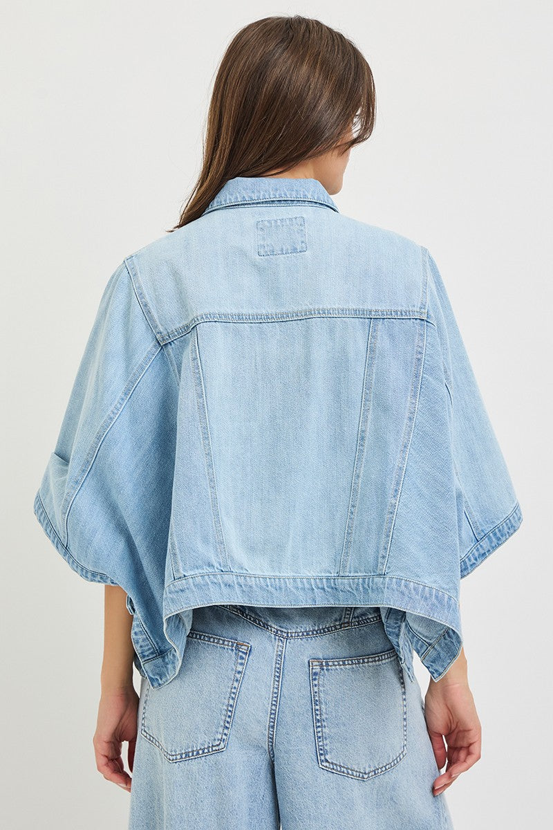 Flowy Square Denim Cape Jacket