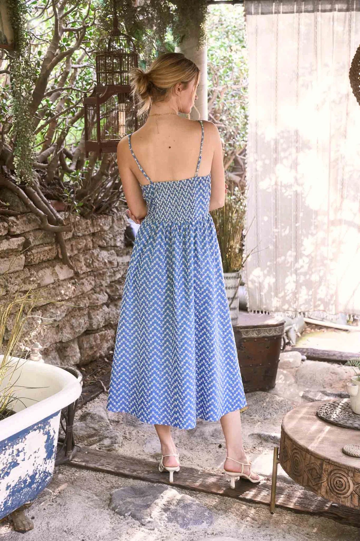 Embroidered Floral Corset Detail Denim Midi Dress