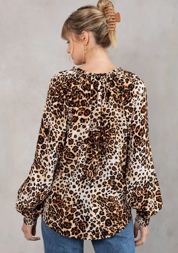 Leopard Print Tie-Neck Blouse