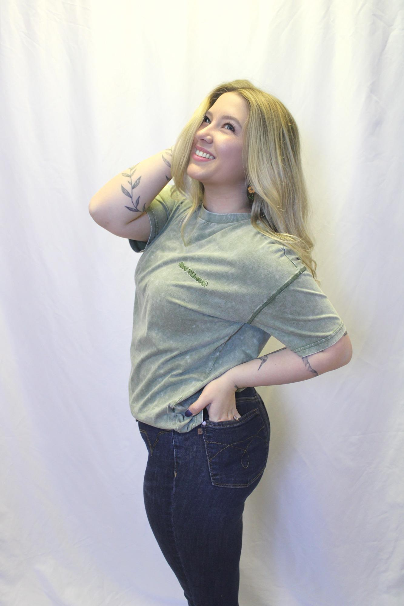 Good Vibes Washed Short Sleeve Knit T-Shirt