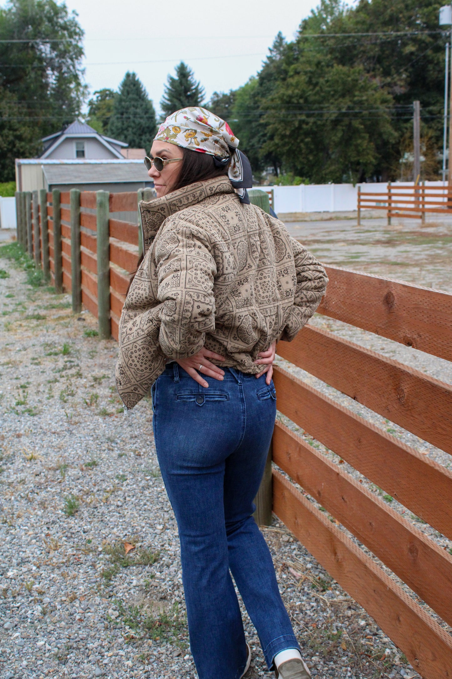 Paisley Printed Corduroy Texture Puffer Jacket