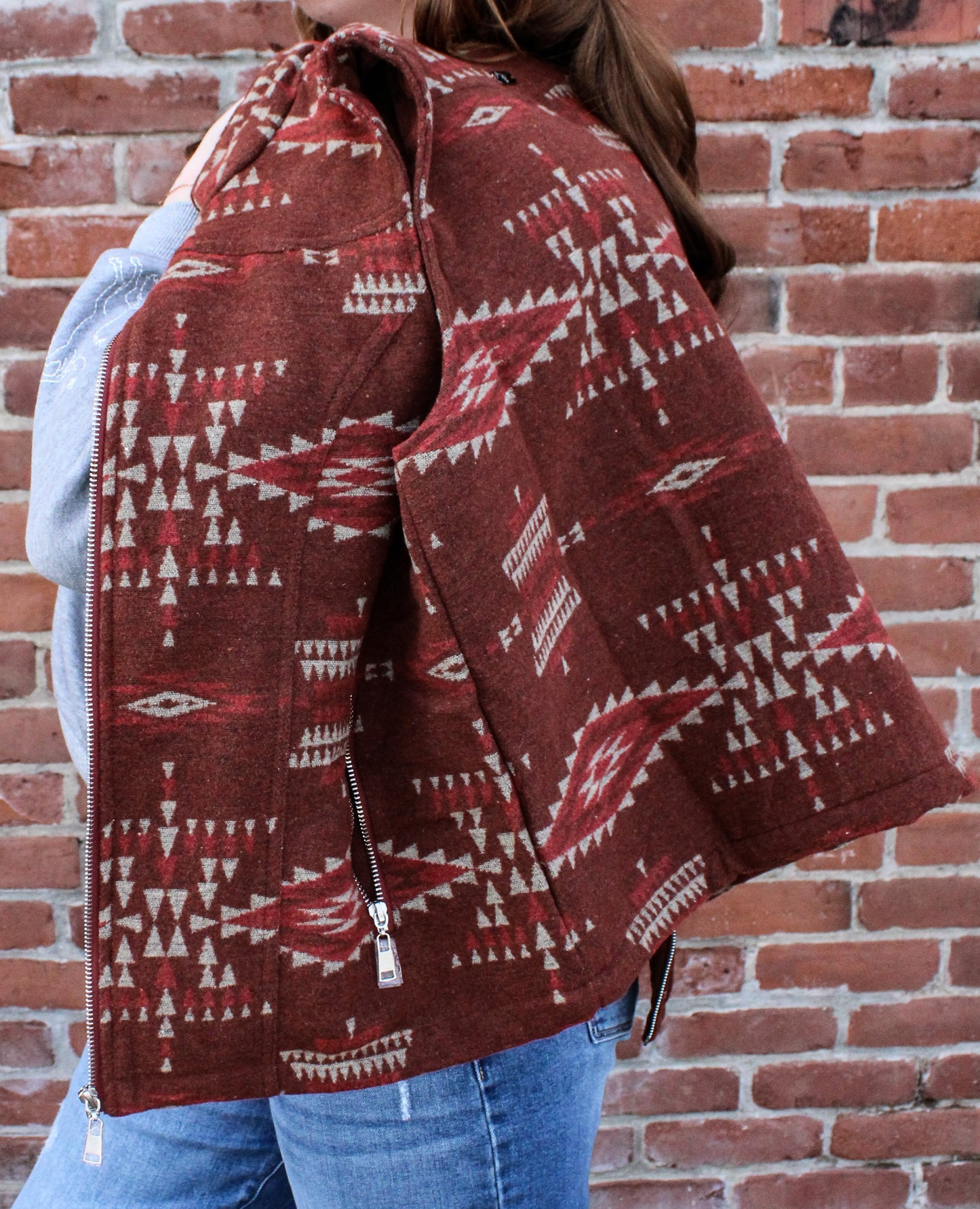 Rustic Aztec Lined Vest with Pockets