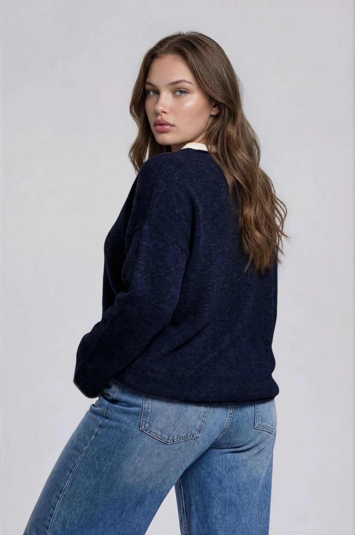 Navy Contrast-Trim Lightweight Knit Sweater Plus