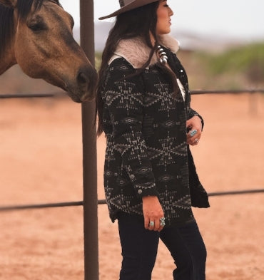 Black Aztec Jacket with detachable Fur