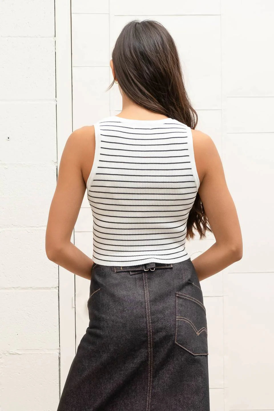 Harbor Stripe Henley Sweater Tank