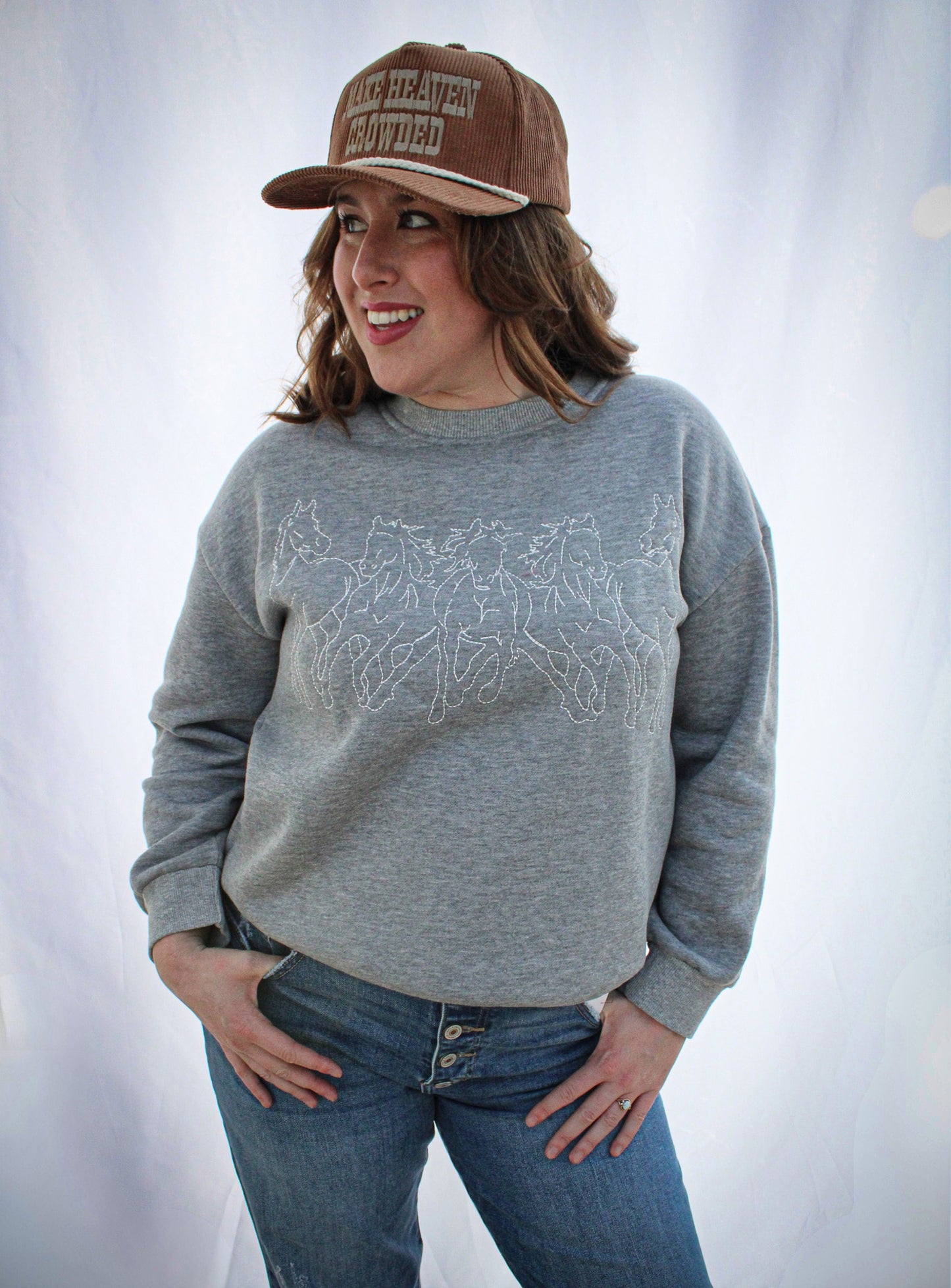 Horse Detail Embroidered Long Sleeve Sweatshirt