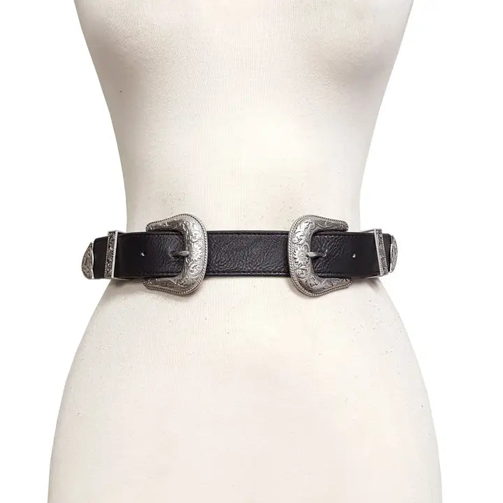 Double Buckle Western Belt – Black