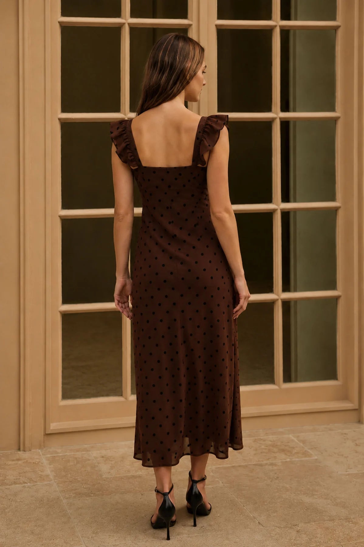 Espresso Charm Polka Dot Midi Dress