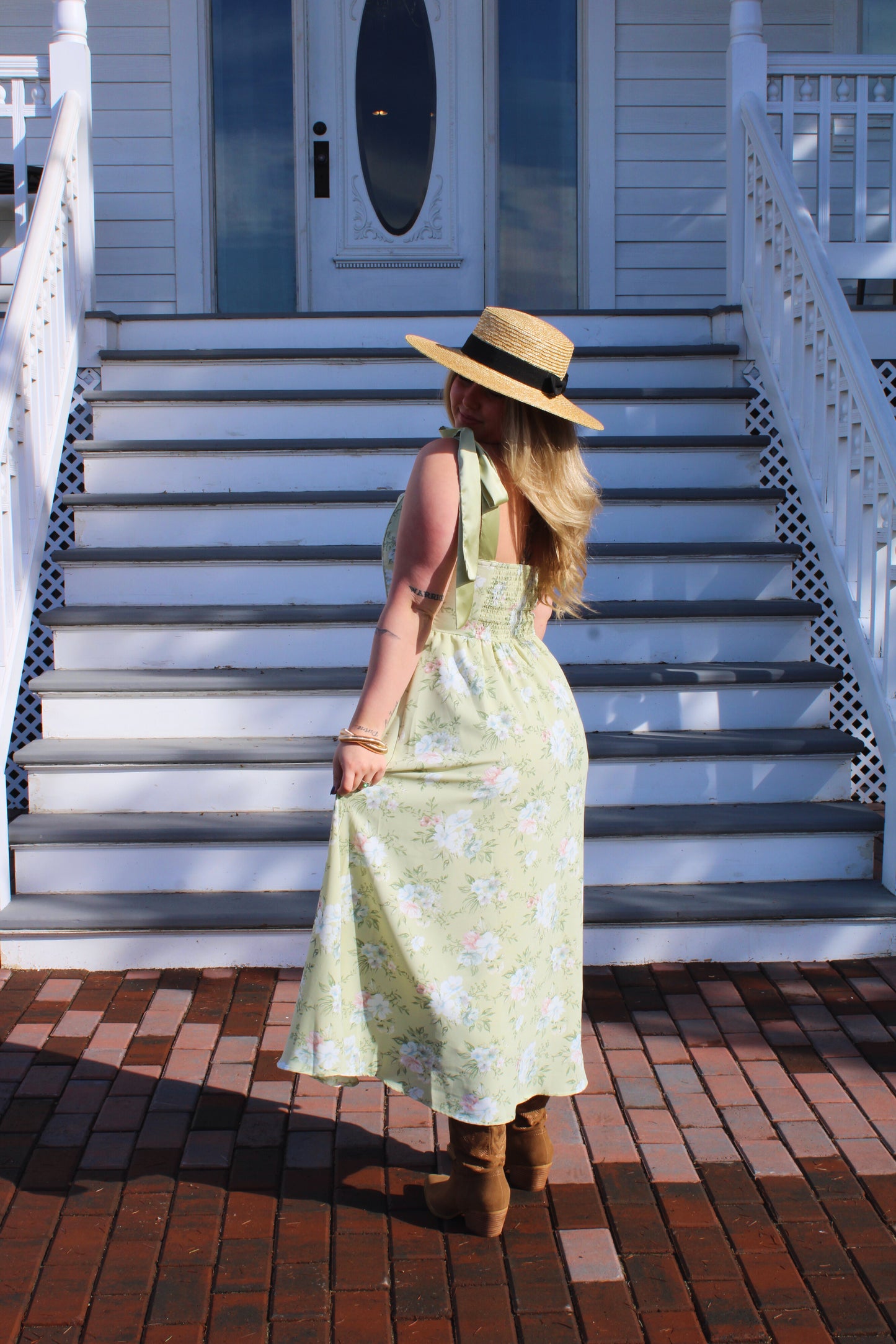 Floral Corset Detail Tie Strap Midi Dress