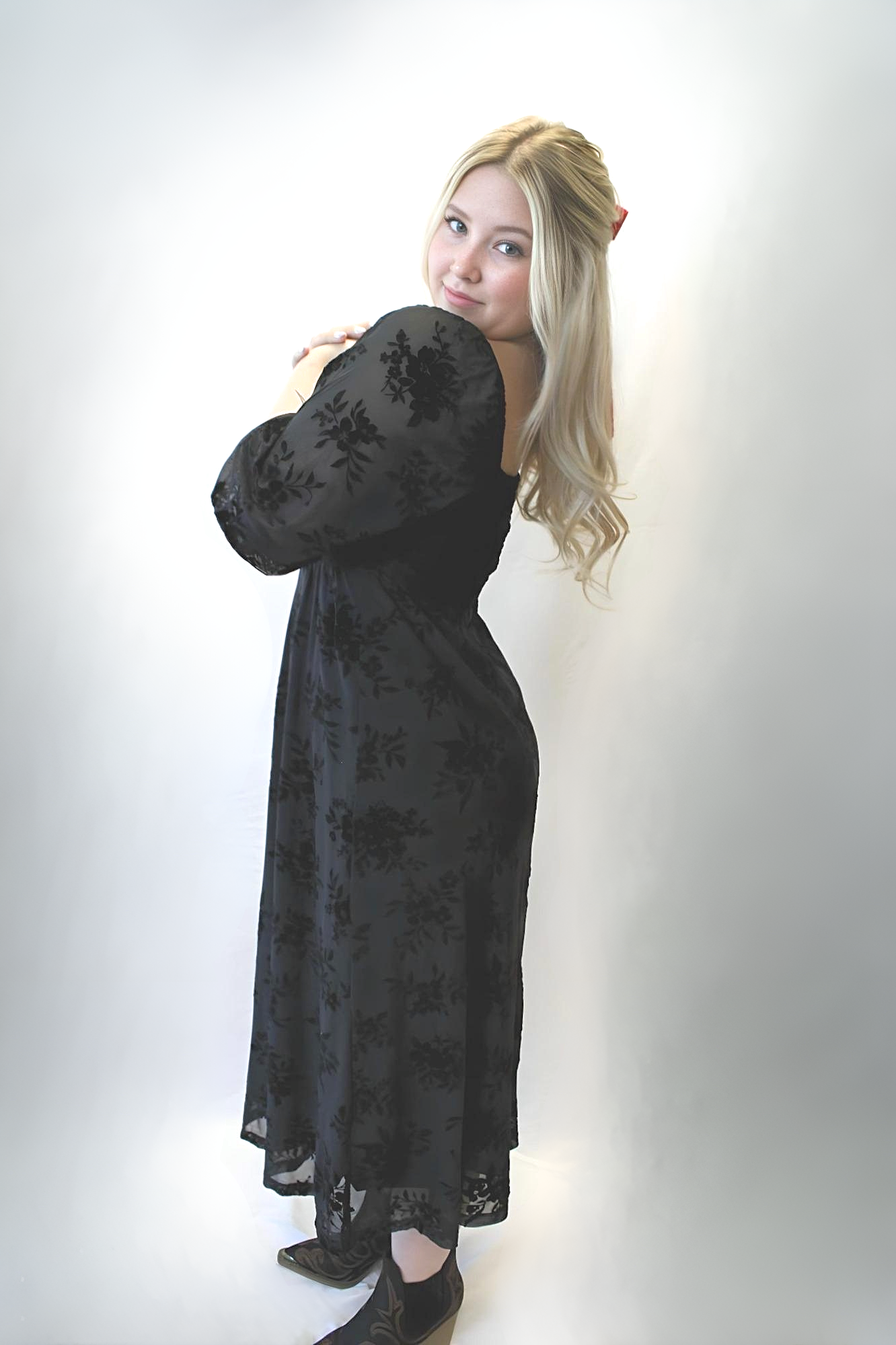 Floral Velvet Twist Front Midi Dress