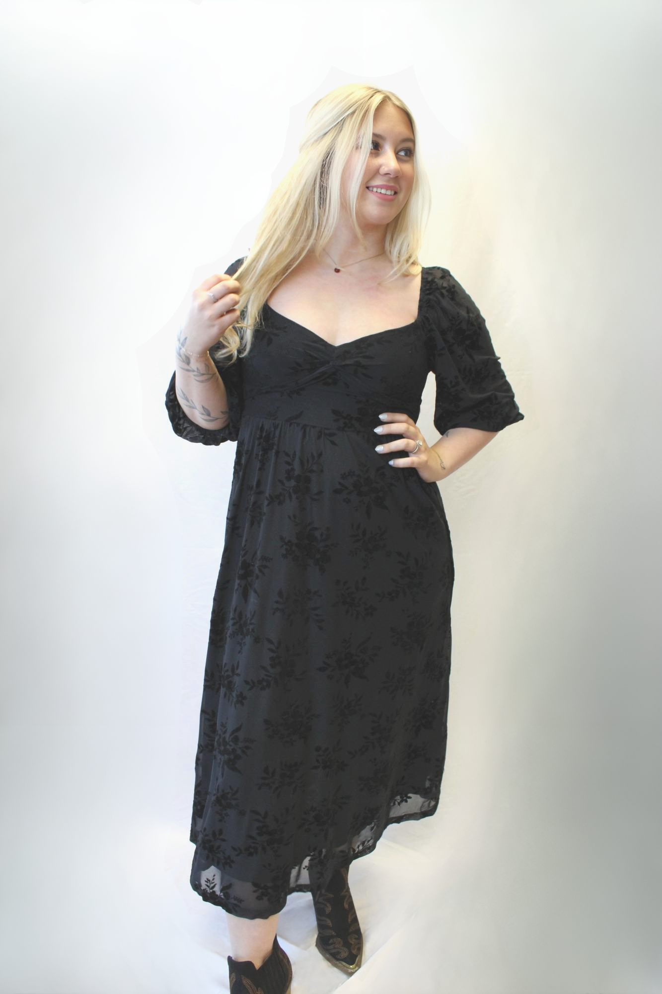 Floral Velvet Twist Front Midi Dress