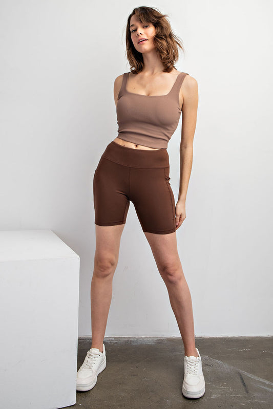 Dark Mocha RIB SQUARE NECK SLEEVELESS CROP TOP
