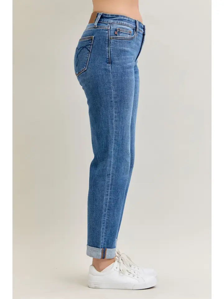 Judy Blue Everyday Ease Medium-Wash Cuffed Straight-Leg Jeans