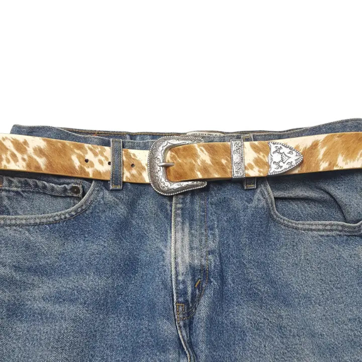 Genuine Brown Cow Hair Leather Belt