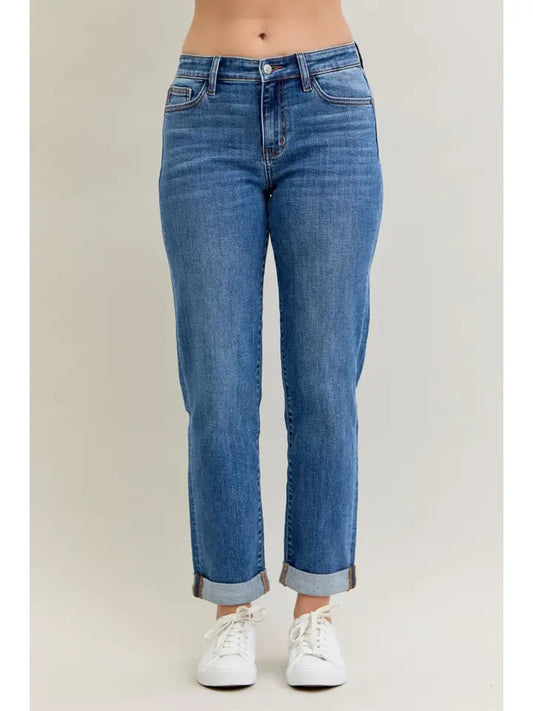 Judy Blue Everyday Ease Medium-Wash Cuffed Straight-Leg Jeans