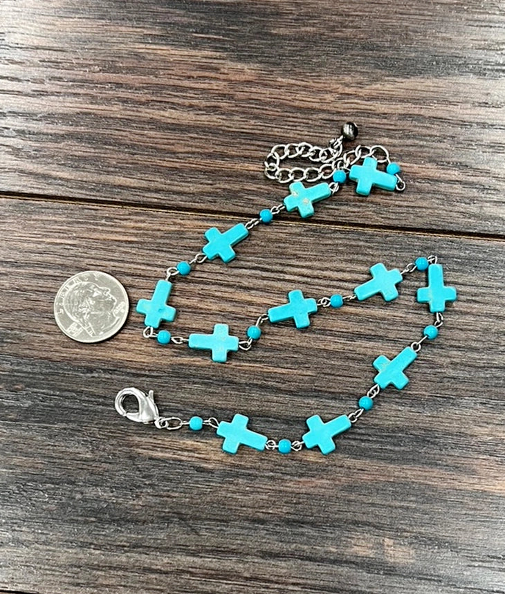 Turquoise Cross Double-Wrap Bracelet