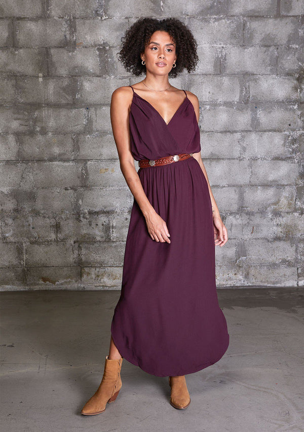 Eggplant Wrap Backless Dress