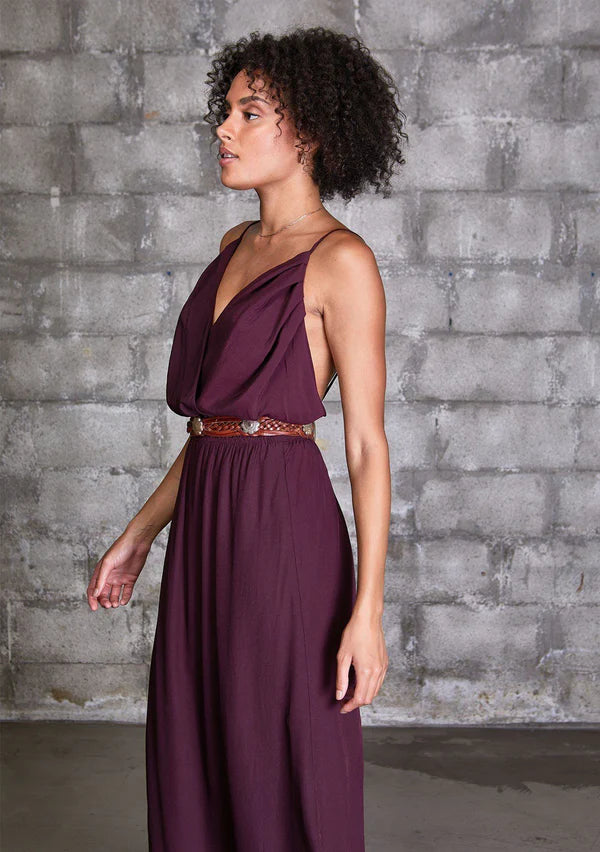 Eggplant Wrap Backless Dress
