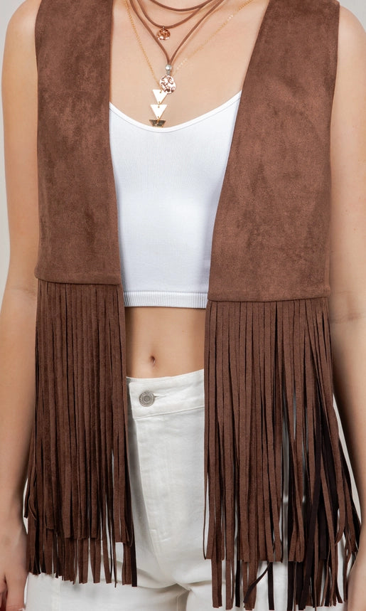 Brown Suede Fringe Vest
