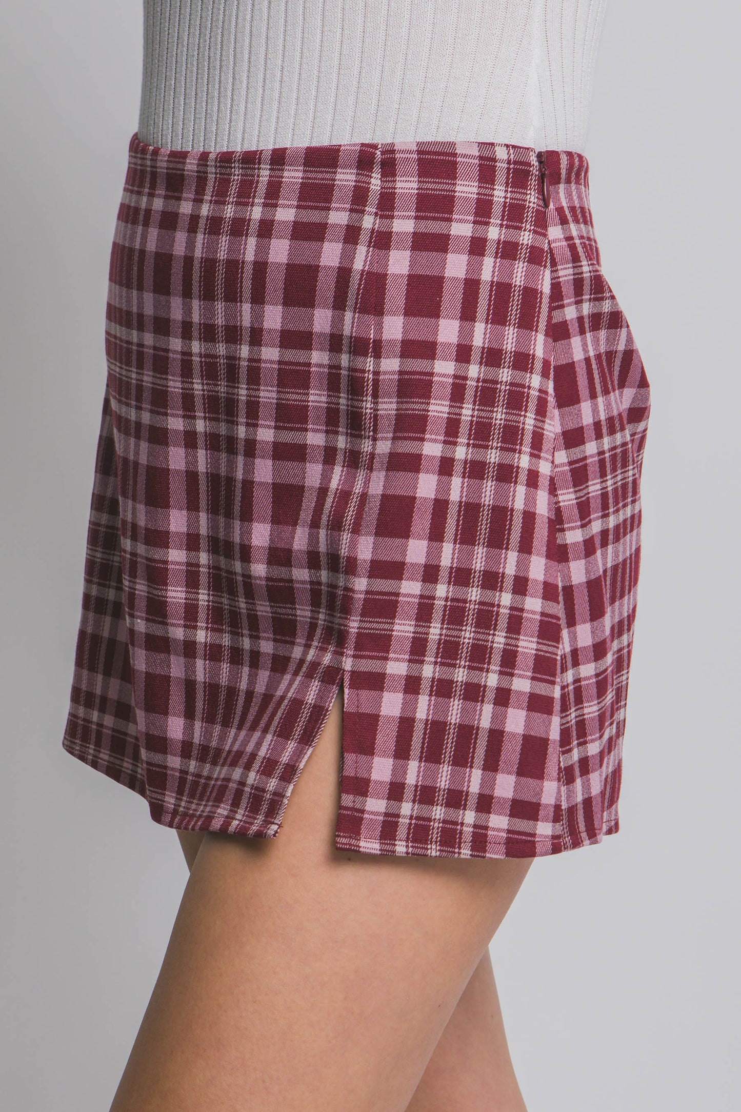 Split Front Plaid Mini Skort