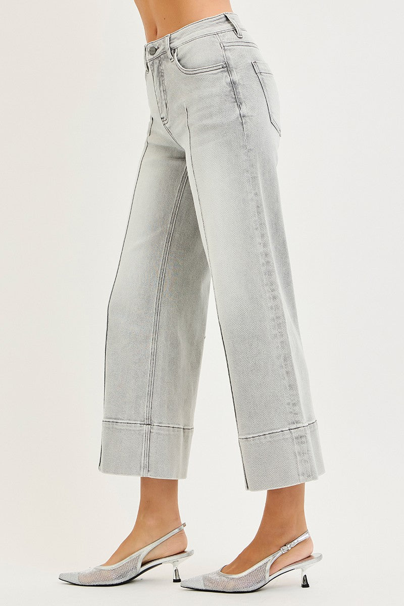 Risen Mid Rise Crop Wide Pintuck Front Jeans