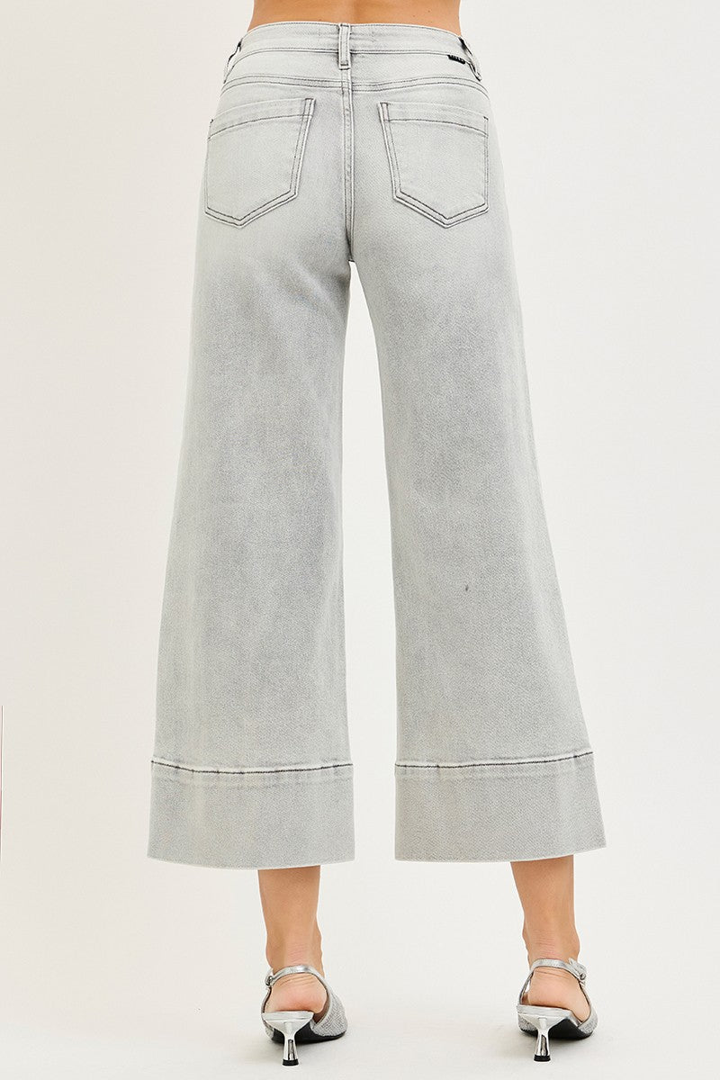 Risen Mid Rise Crop Wide Pintuck Front Jeans