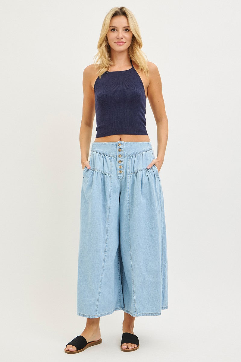 Button Detail Slouchy Culottes
