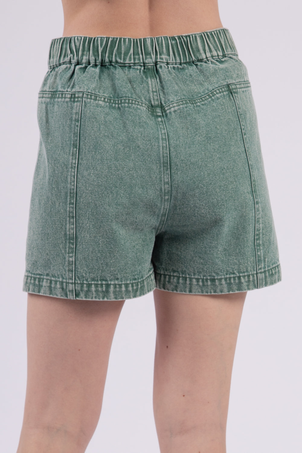 High Waist Washed Green Jean Cargo Shorts
