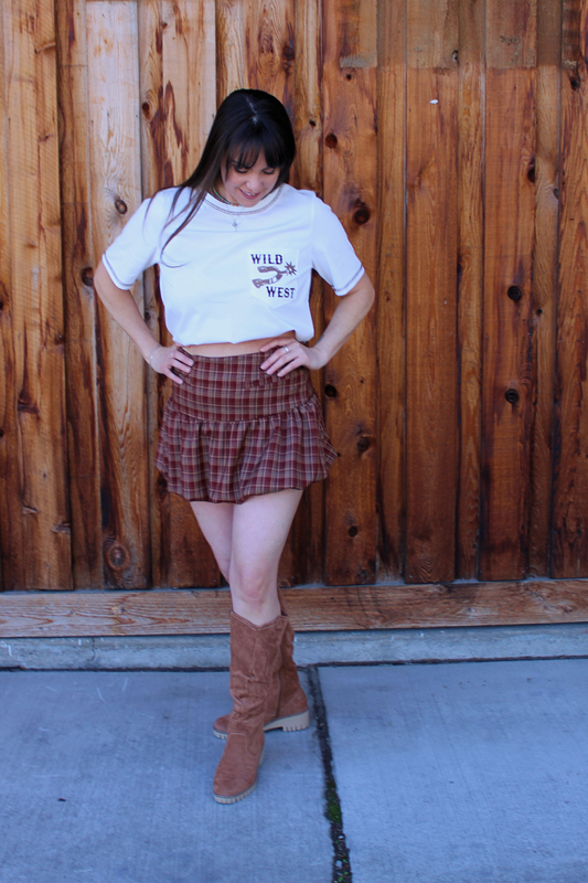 FINAL SALE Ivory Wild West Pocket Short Sleeve Top (Reg + Plus Size)
