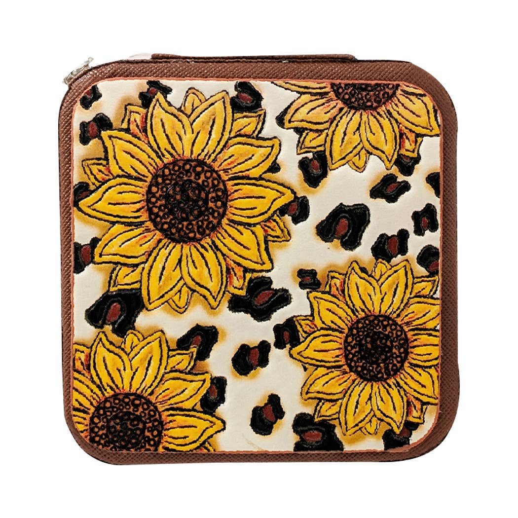 Sunflower and Leopard Print Western Travel Jewelry Box