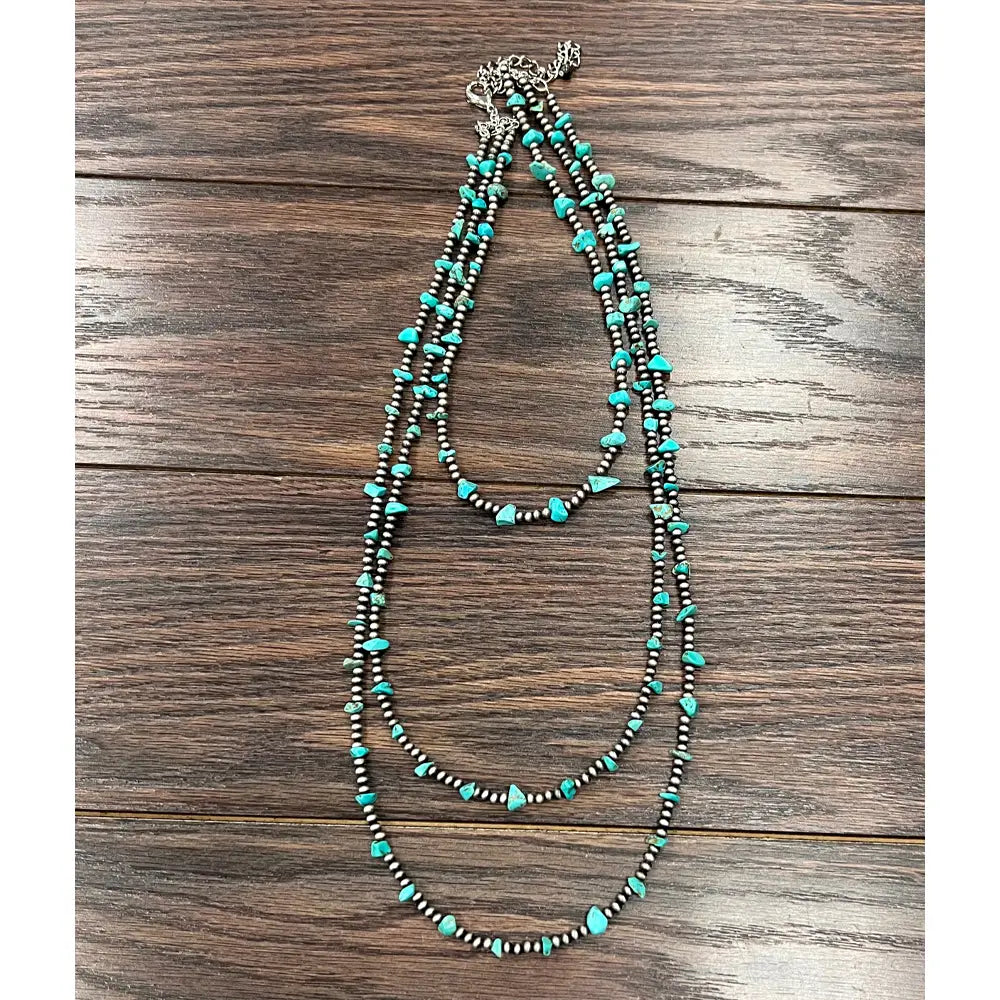 Turquoise Chip Multi-Strand Layered Necklace