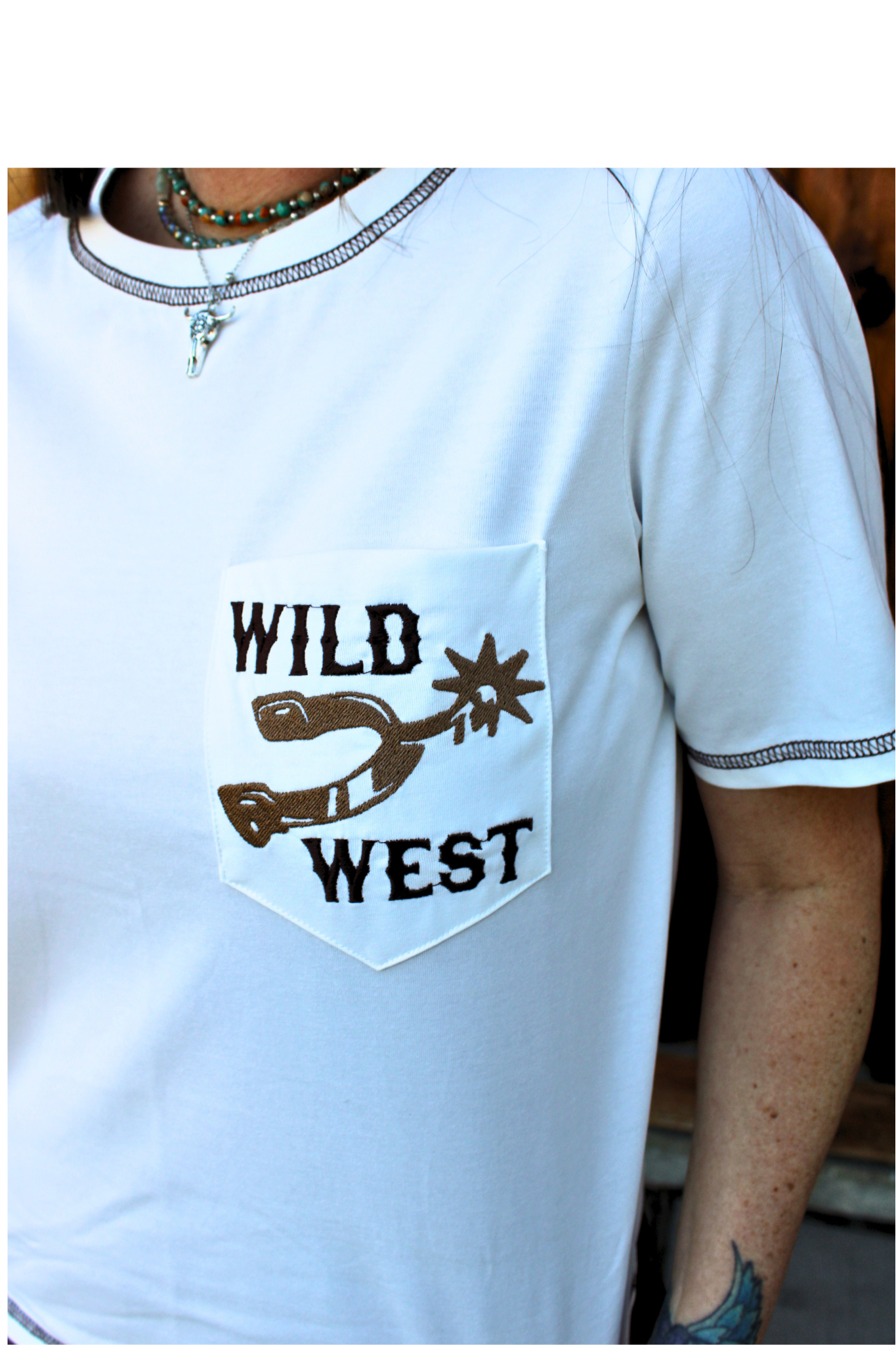 Ivory Wild West Pocket Short Sleeve Top (Reg + Plus Size)