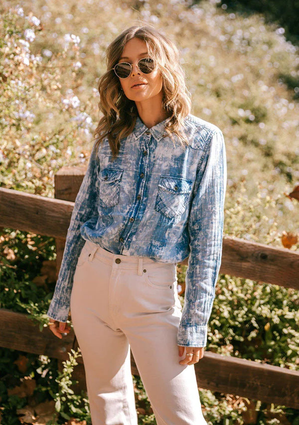 Bleached Out Button Up Blouse