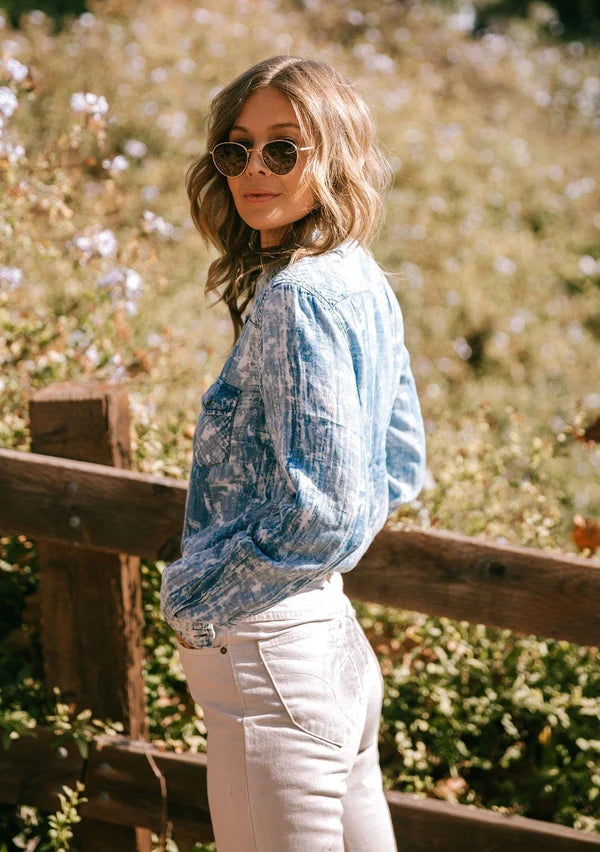 Bleached Out Button Up Blouse