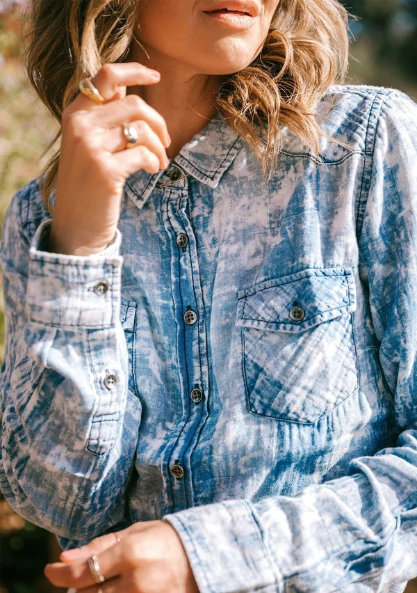 Bleached Out Button Up Blouse