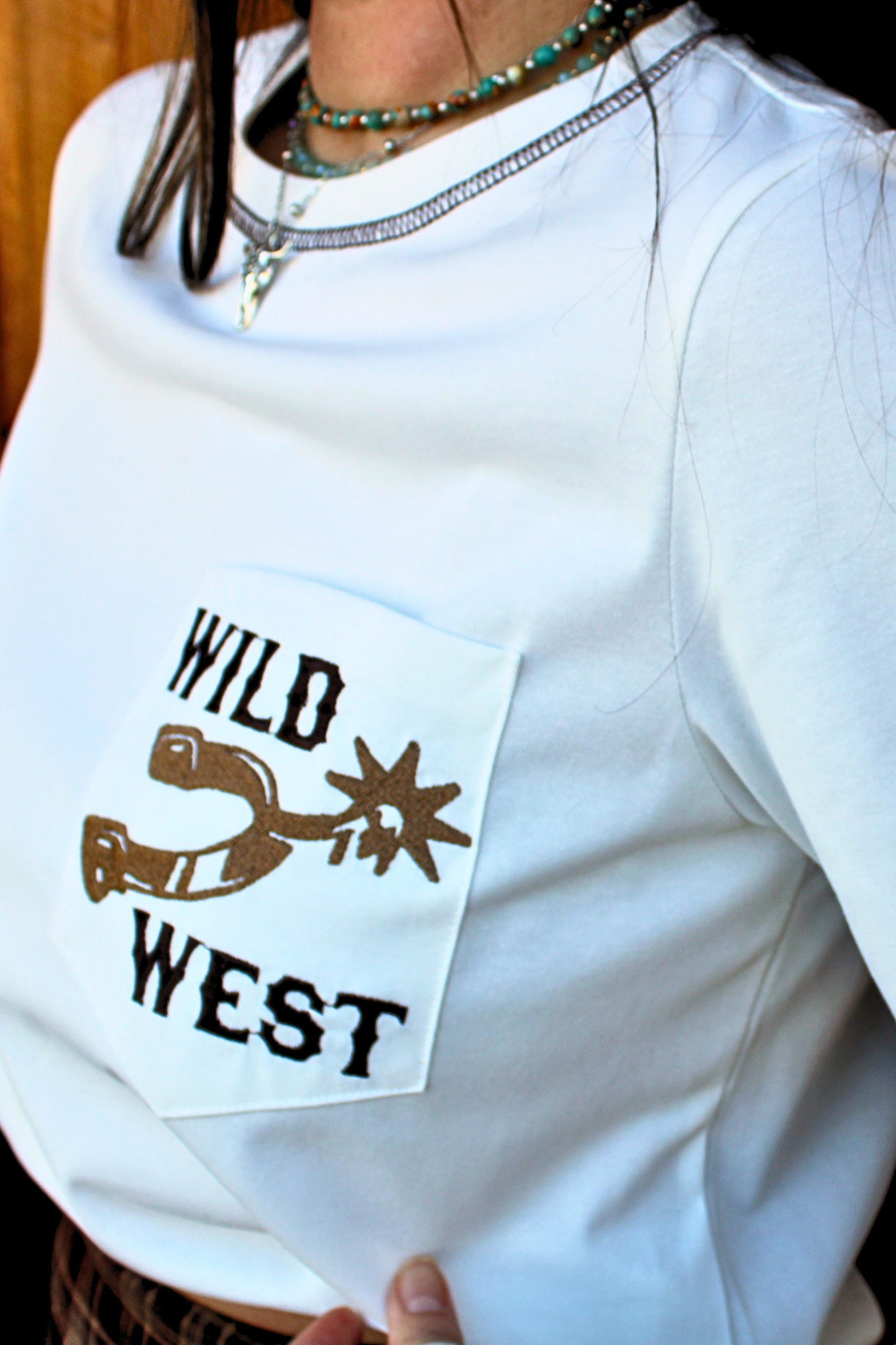 Ivory Wild West Pocket Short Sleeve Top (Reg + Plus Size)