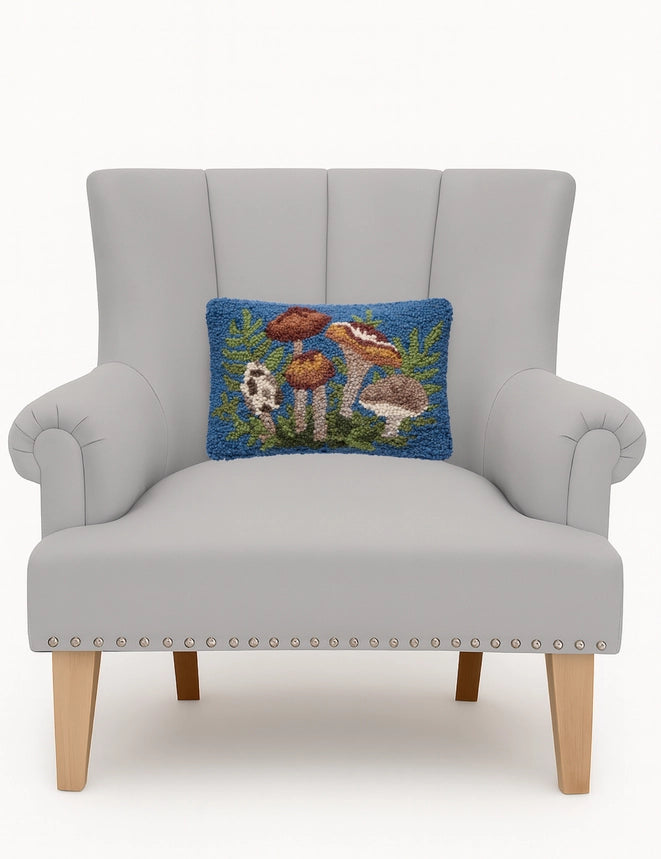 Woodland Mushroom Hooked Pillow