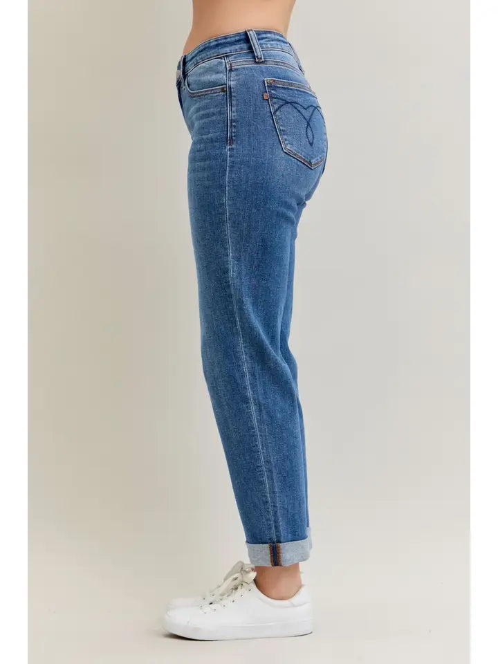 Judy Blue Everyday Ease Medium-Wash Cuffed Straight-Leg Jeans