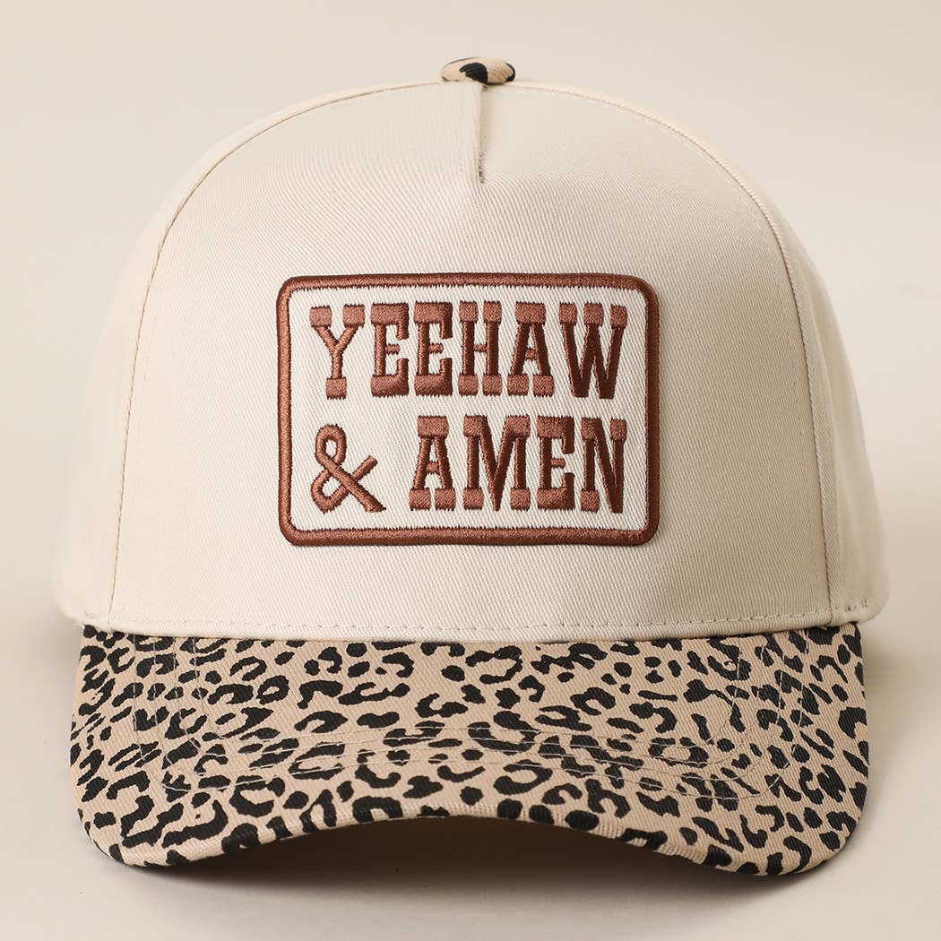 YEEHAW AND Embroidered Patch Leopard Print Brim Baseball Cap