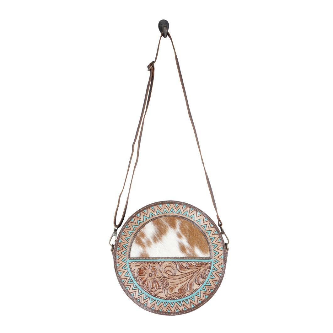 Turquoise Trails Tooled Round Crossbody Bag