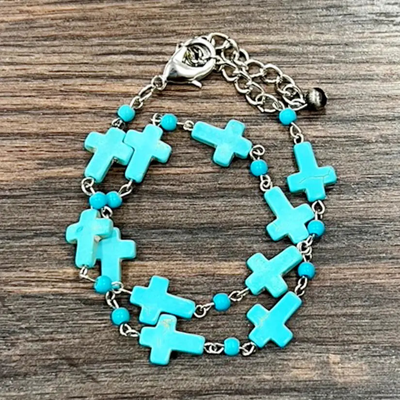 Turquoise Cross Double-Wrap Bracelet