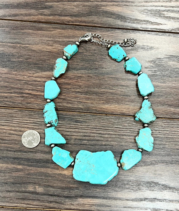 Raw Turquoise Slab Statement Necklace