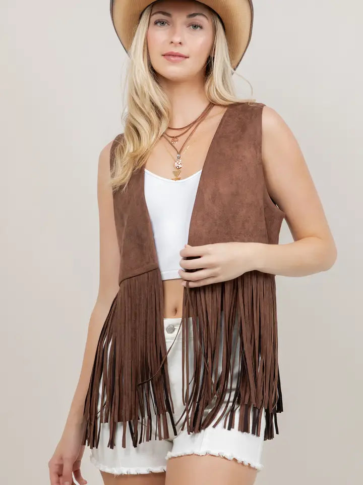 Brown Suede Fringe Vest