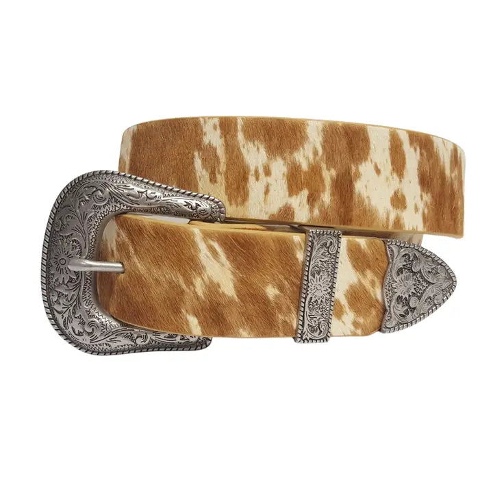 Genuine Brown Cow Hair Leather Belt