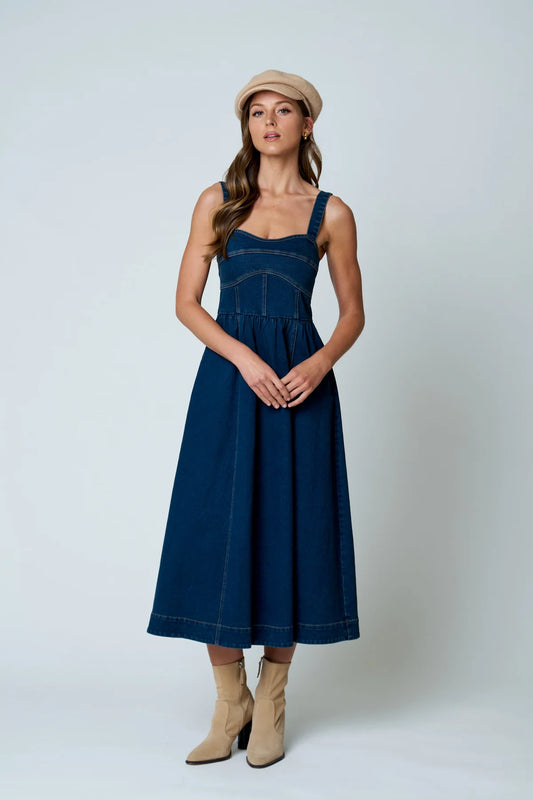 Women’s Dark-Wash Denim Midi Dress